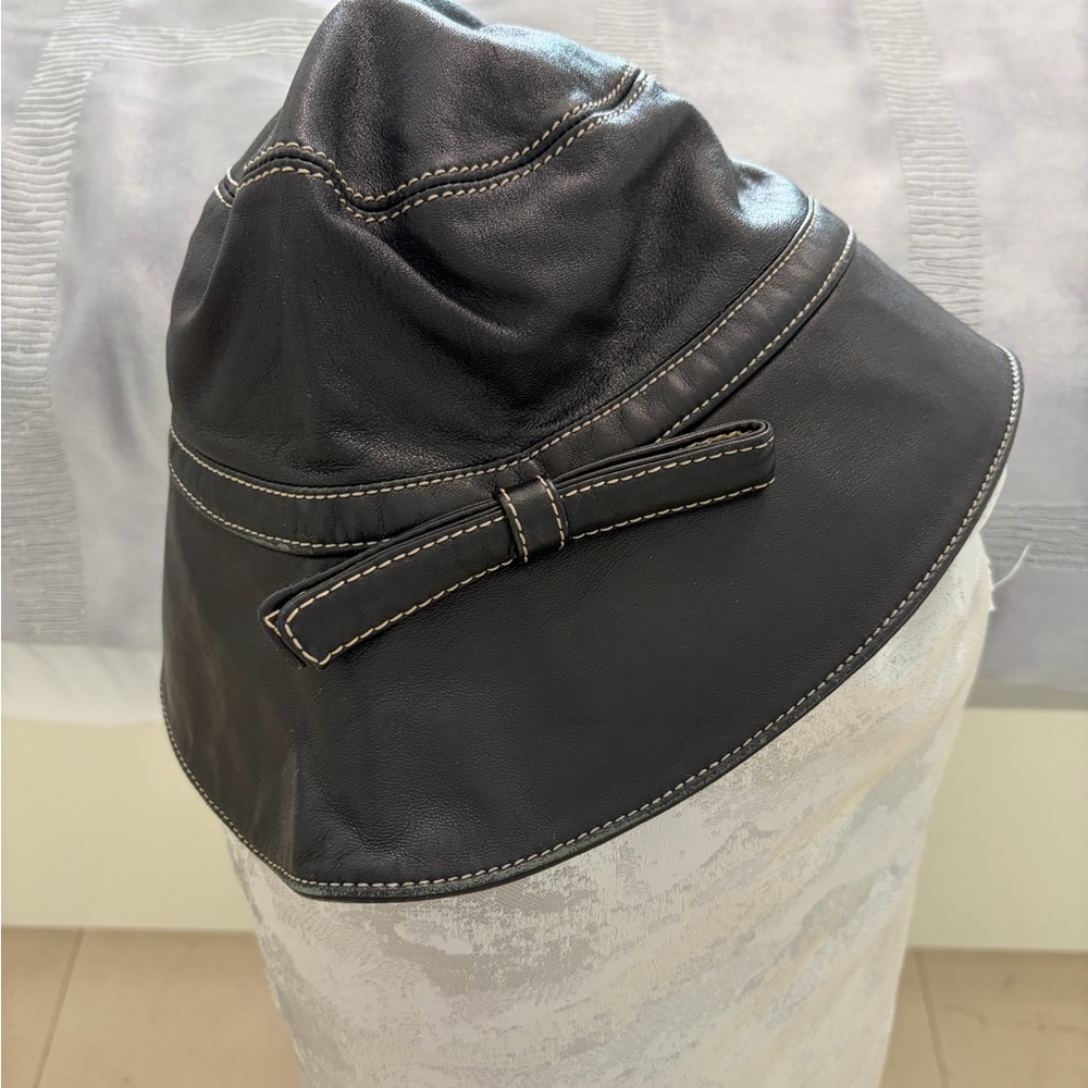 PAULE KA Black Leather Bucket Hat